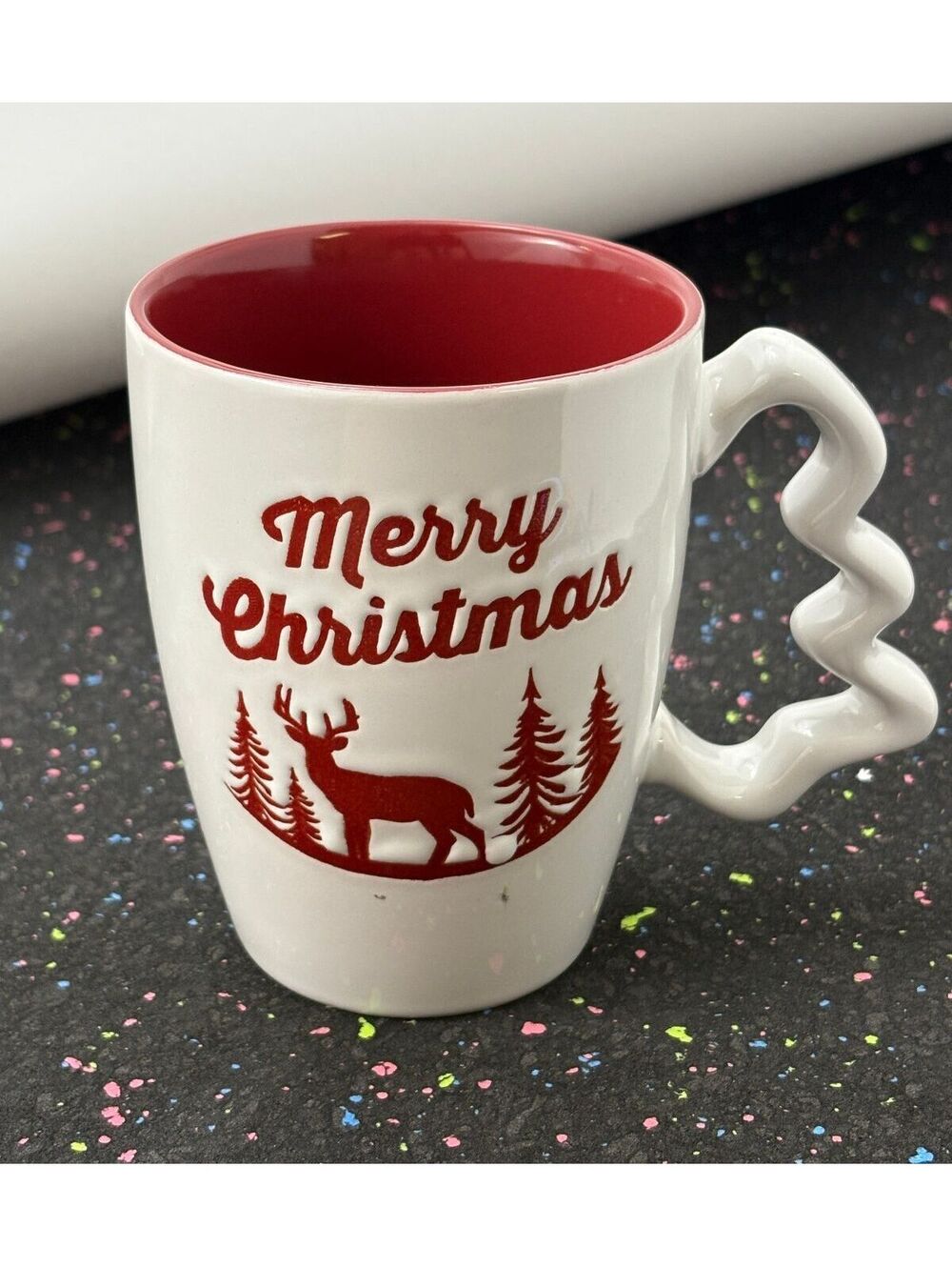 California Pantry Merry Christmas Holiday Mug with Unique Zigzag Handle